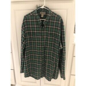 Duluth Trading Green Plaid Double Pocket Button Down Flannel Shirt mens 2XLT